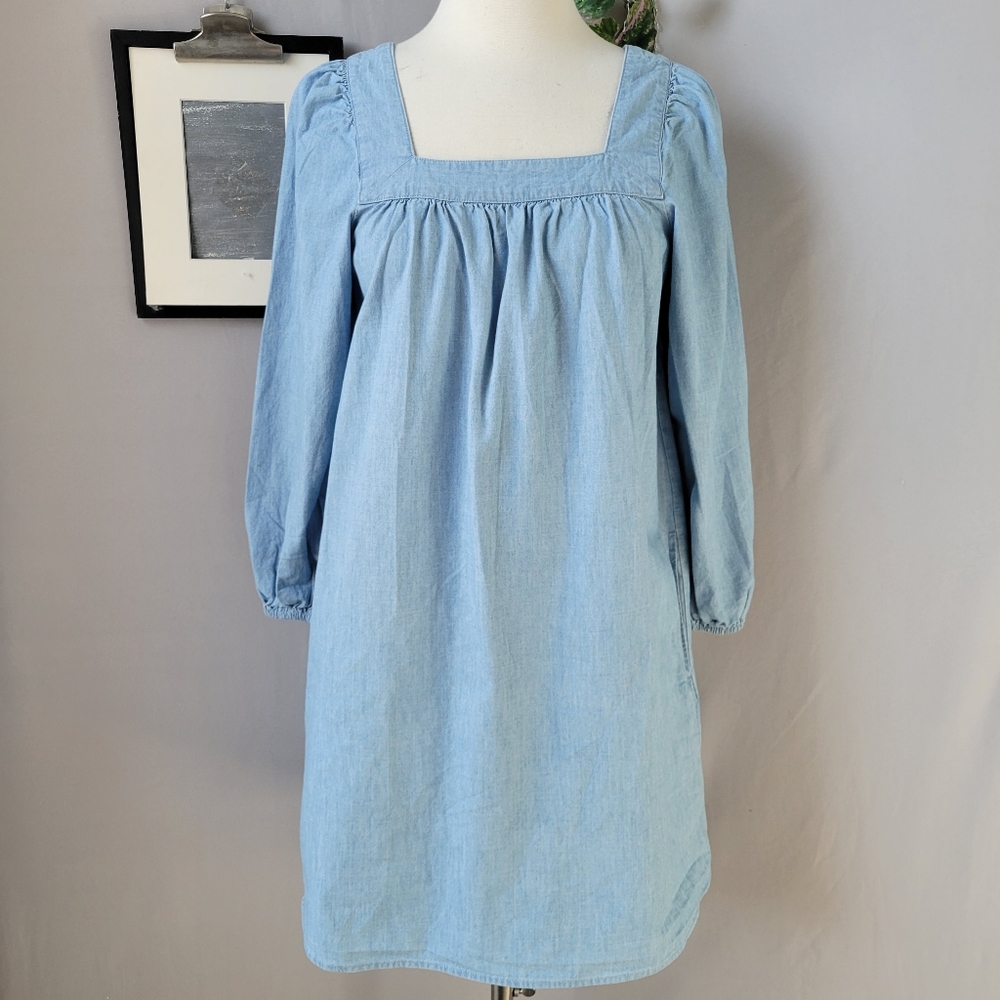 J. Crew Squareneck‎ Chambray Shift Mini Dress XS